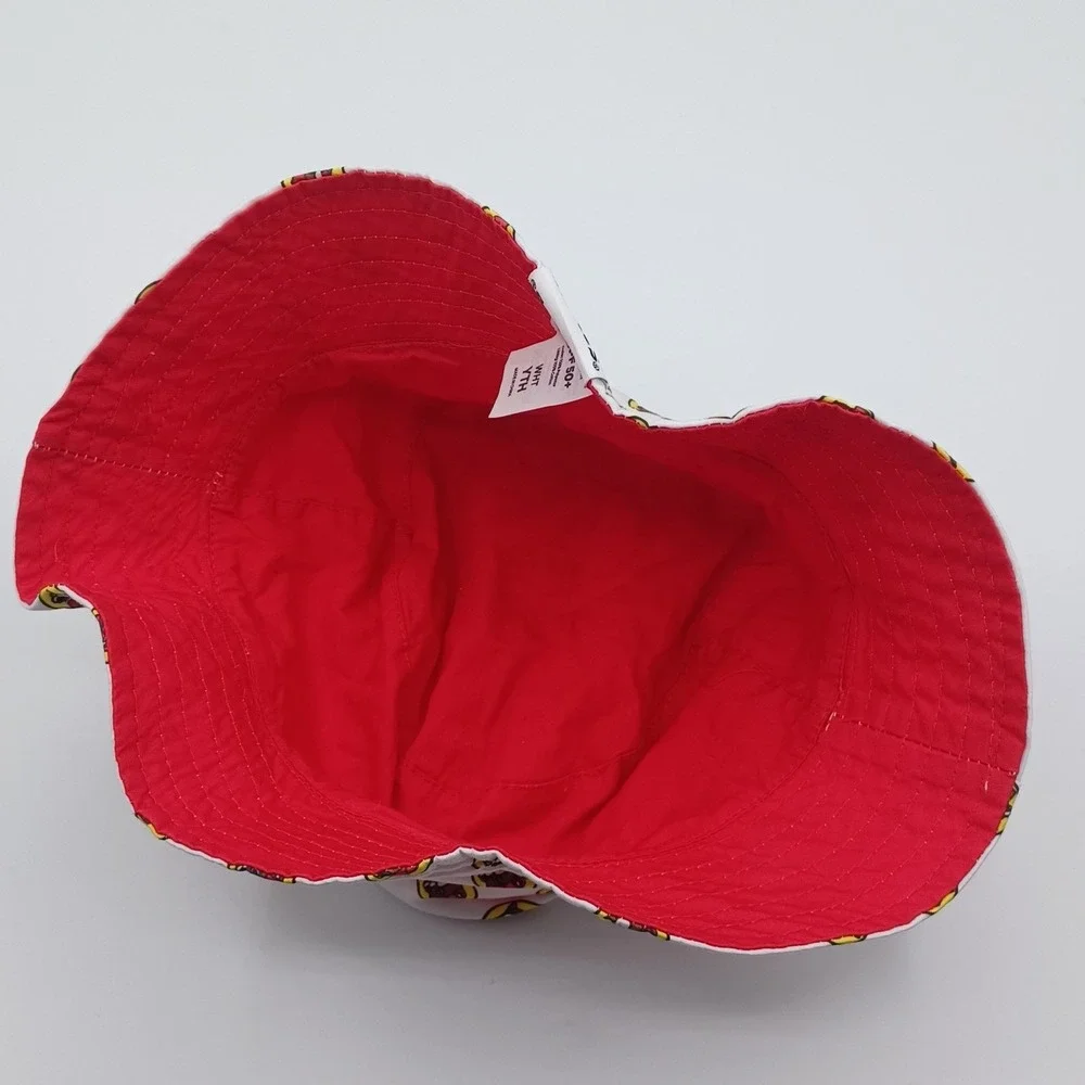 Buc-ee's Bucket Hat Youth‎ White Excellent UPF 50+ Beaver Logo Print Red Lining